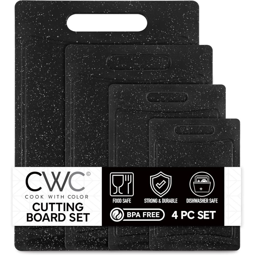 imageCOOK WITH COLOR NonSlip Cutting Board Set Kitchen Essentials with Easy Grip Handle for Meat Veggies and Fruits 3 Cutting Boards TealBlack