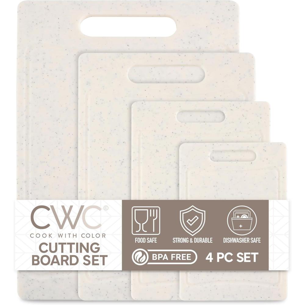 imageCOOK WITH COLOR NonSlip Cutting Board Set Kitchen Essentials with Easy Grip Handle for Meat Veggies and Fruits 3 Cutting Boards TealWhite