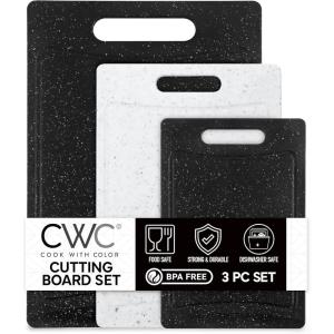 COOK WITH COLOR Non-Slip Cutting Board Set – Kitchen Essentials with Easy Grip Handle for Meat, Veggies, and Fruits, 3 Cutting Boards, Teal(Black/White)