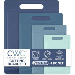 COOK WITH COLOR Non-Slip Cutting Board Set – Kitchen Essentials with Easy Grip Handle for Meat, Veggies, and Fruits, 3 Cutting Boards, Teal(Blue)