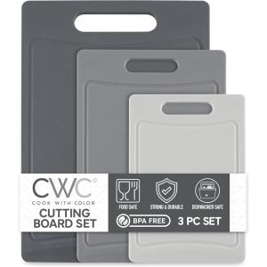 COOK WITH COLOR Non-Slip Cutting Board Set – Kitchen Essentials with Easy Grip Handle for Meat, Veggies, and Fruits, 3 Cutting Boards, Teal(Gray)