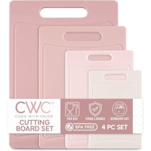 COOK WITH COLOR Non-Slip Cutting Board Set – Kitchen Essentials with Easy Grip Handle for Meat, Veggies, and Fruits, 3 Cutting Boards, Teal(Pink)