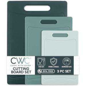 COOK WITH COLOR Non-Slip Cutting Board Set – Kitchen Essentials with Easy Grip Handle for Meat, Veggies, and Fruits, 3 Cutting Boards, Teal(Teal)