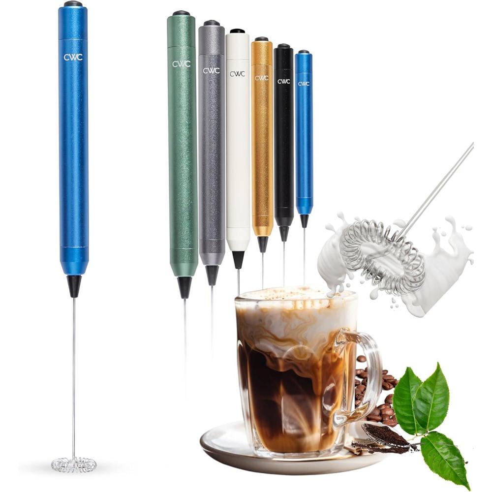 imageCook with Color Handheld Milk Frother  Portable Electric Drink Mixer Coffee Foamer and Hand Blender Blue