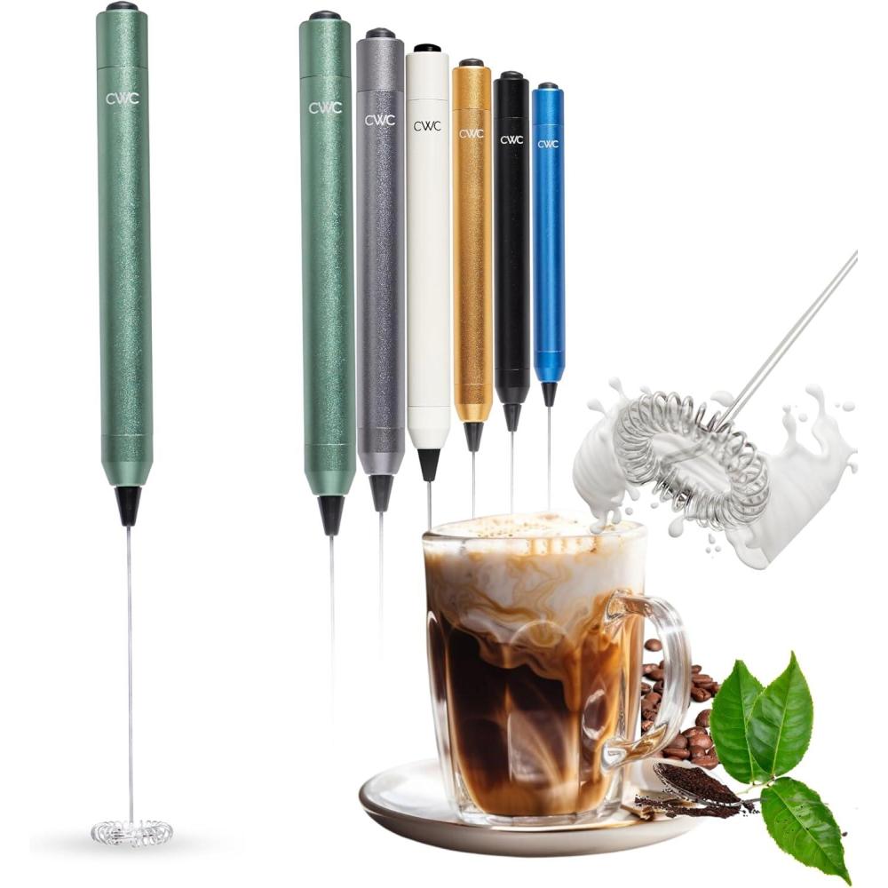 imageCook with Color Handheld Milk Frother  Portable Electric Drink Mixer Coffee Foamer and Hand Blender Green