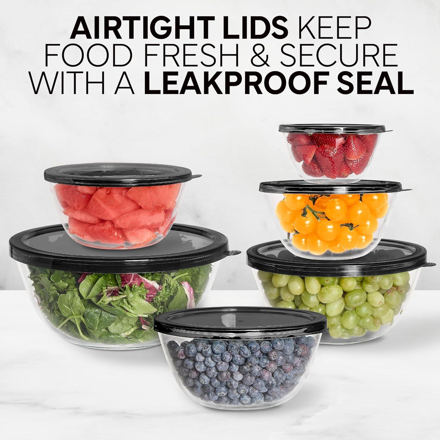 imageCOOK WITH COLOR 12 Pc Glass Mixing Bowl Set with Lids  Borosilicate Glass Nesting Bowls for Cooking Baking and Meal Prep Colored GreenBlack