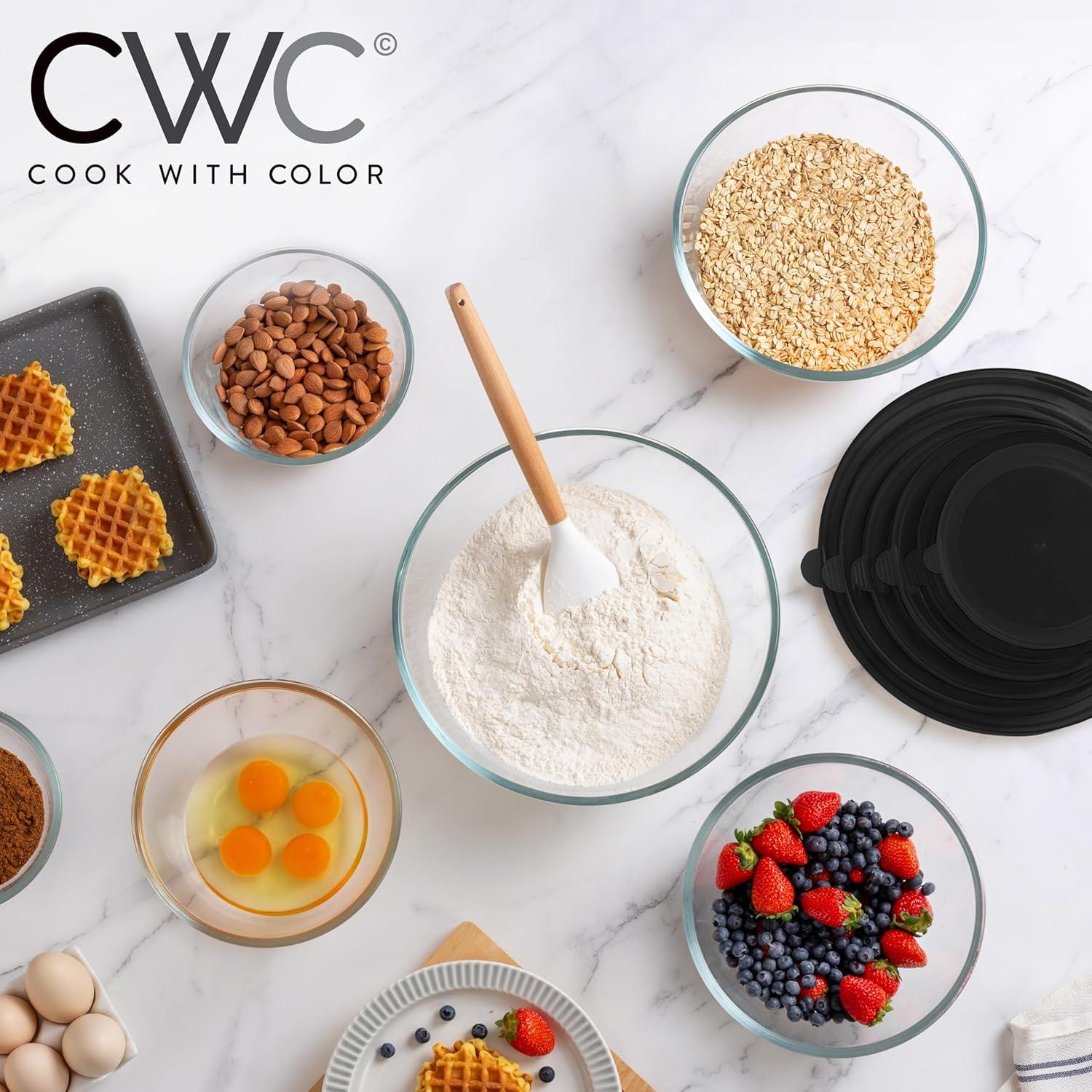 imageCOOK WITH COLOR 12 Pc Glass Mixing Bowl Set with Lids  Borosilicate Glass Nesting Bowls for Cooking Baking and Meal Prep Colored GreenBlack