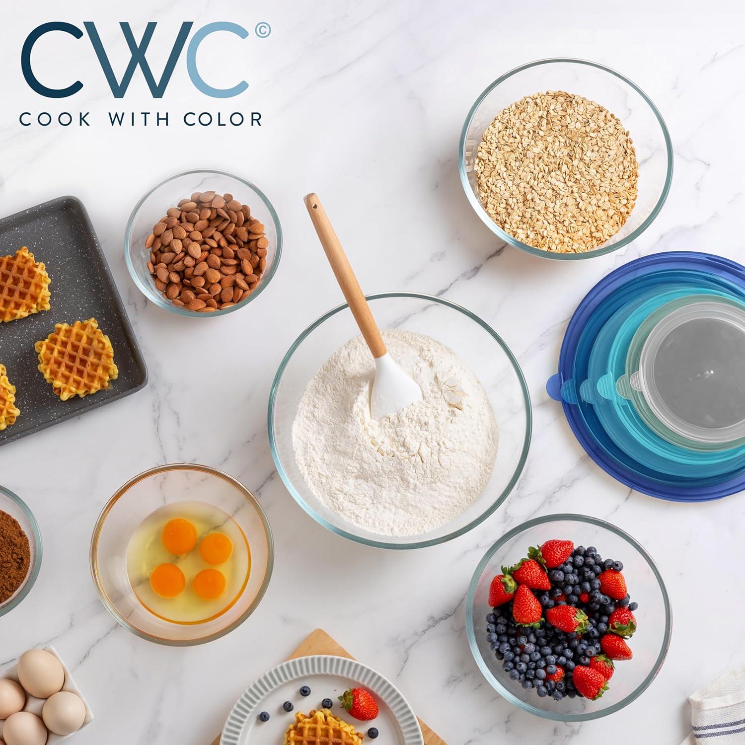 imageCOOK WITH COLOR 12 Pc Glass Mixing Bowl Set with Lids  Borosilicate Glass Nesting Bowls for Cooking Baking and Meal Prep Colored GreenBlue