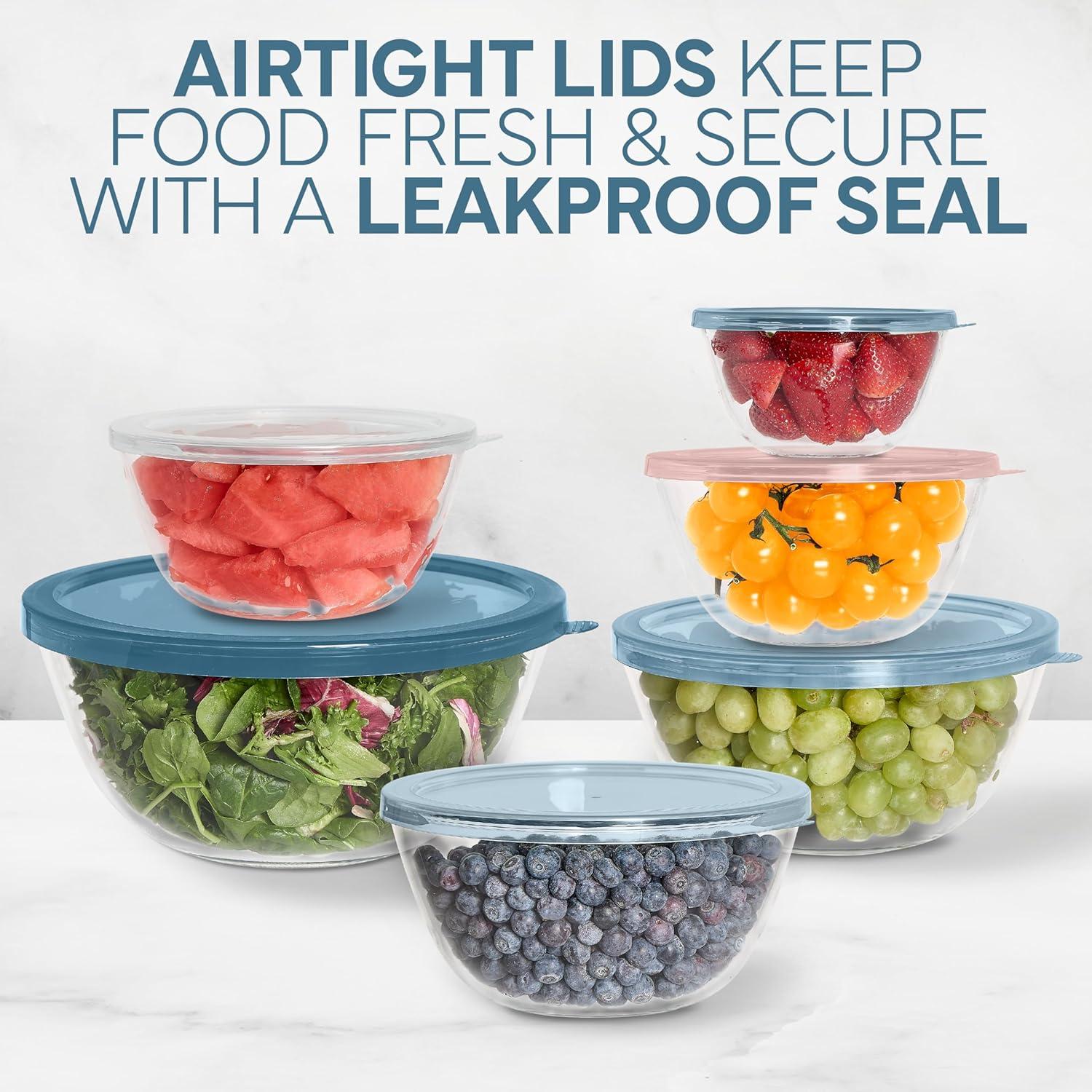 imageCOOK WITH COLOR 12 Pc Glass Mixing Bowl Set with Lids  Borosilicate Glass Nesting Bowls for Cooking Baking and Meal Prep Colored GreenBluePink