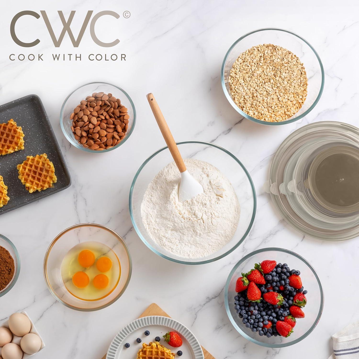 imageCOOK WITH COLOR 12 Pc Glass Mixing Bowl Set with Lids  Borosilicate Glass Nesting Bowls for Cooking Baking and Meal Prep Colored GreenBrown