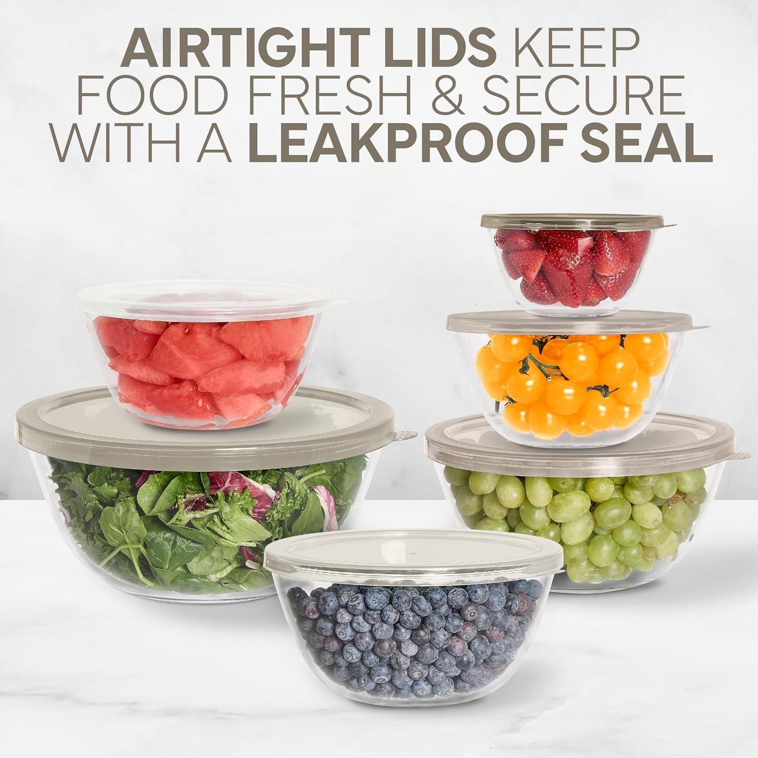 imageCOOK WITH COLOR 12 Pc Glass Mixing Bowl Set with Lids  Borosilicate Glass Nesting Bowls for Cooking Baking and Meal Prep Colored GreenBrown