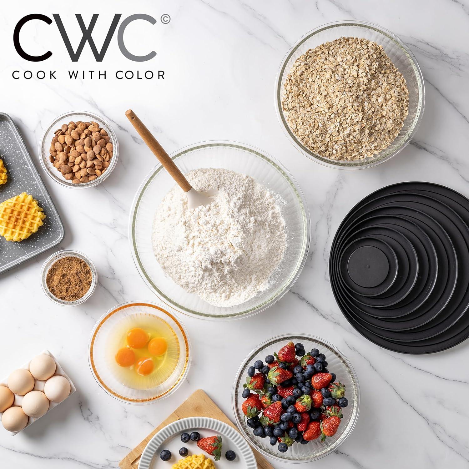 imageCOOK WITH COLOR 12 Pc Glass Mixing Bowl Set with Lids  Borosilicate Glass Nesting Bowls for Cooking Baking and Meal Prep Colored GreenFluted Black