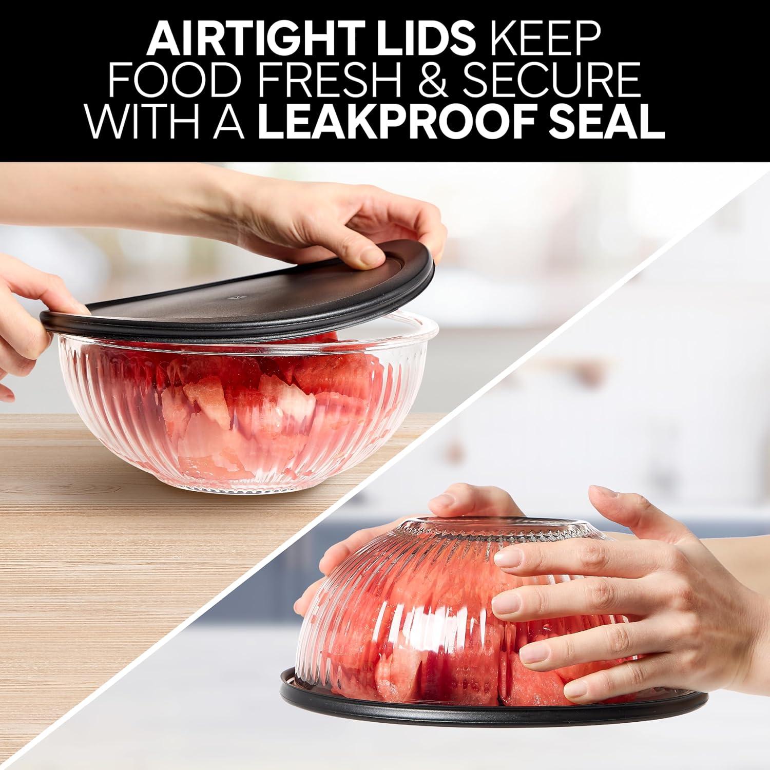 imageCOOK WITH COLOR 12 Pc Glass Mixing Bowl Set with Lids  Borosilicate Glass Nesting Bowls for Cooking Baking and Meal Prep Colored GreenFluted Black