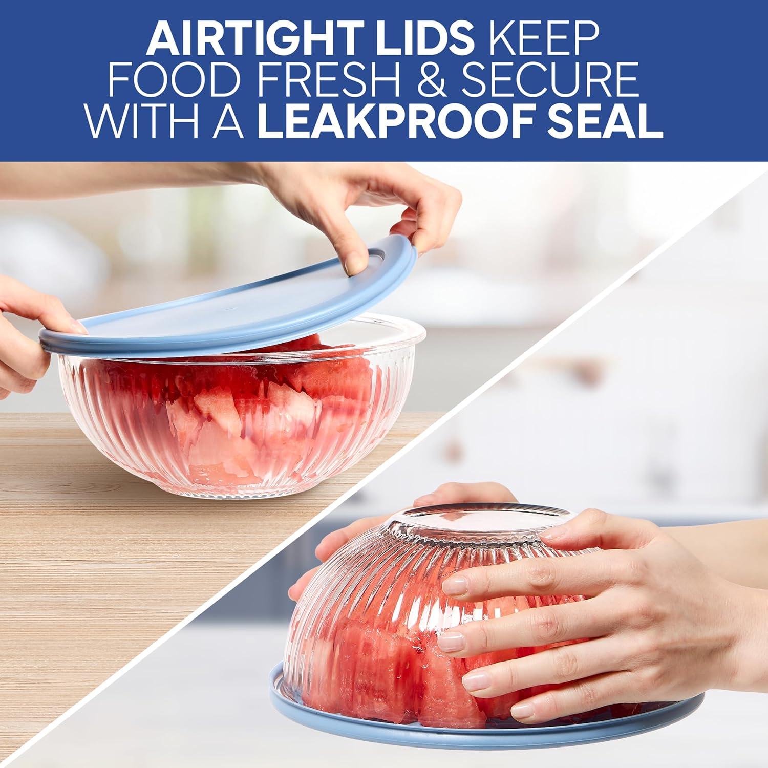 imageCOOK WITH COLOR 12 Pc Glass Mixing Bowl Set with Lids  Borosilicate Glass Nesting Bowls for Cooking Baking and Meal Prep Colored GreenFluted Blue