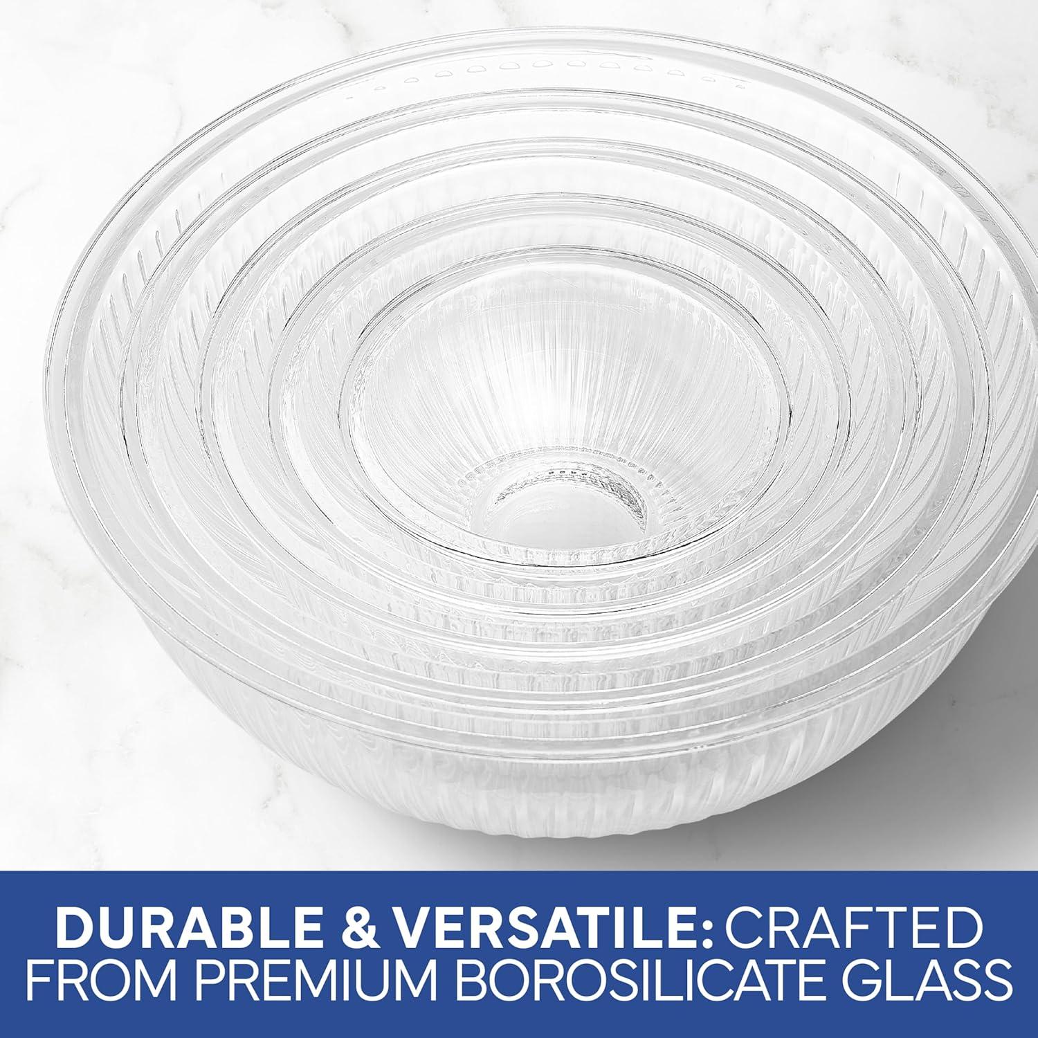 imageCOOK WITH COLOR 12 Pc Glass Mixing Bowl Set with Lids  Borosilicate Glass Nesting Bowls for Cooking Baking and Meal Prep Colored GreenFluted Blue