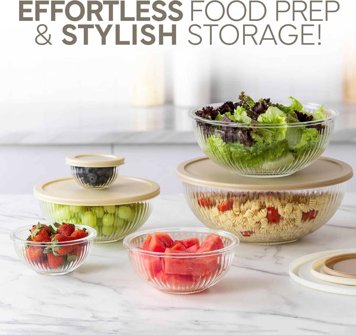 imageCOOK WITH COLOR 12 Pc Glass Mixing Bowl Set with Lids  Borosilicate Glass Nesting Bowls for Cooking Baking and Meal Prep Colored GreenFluted Brown