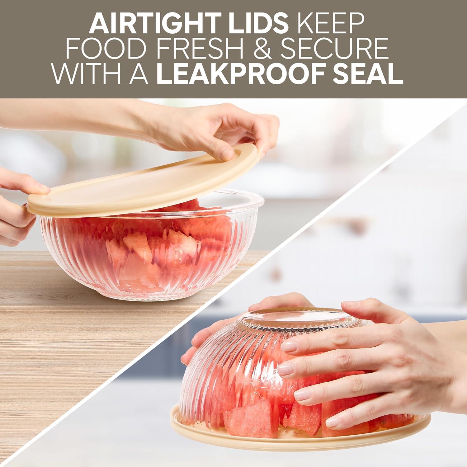 imageCOOK WITH COLOR 12 Pc Glass Mixing Bowl Set with Lids  Borosilicate Glass Nesting Bowls for Cooking Baking and Meal Prep Colored GreenFluted Brown