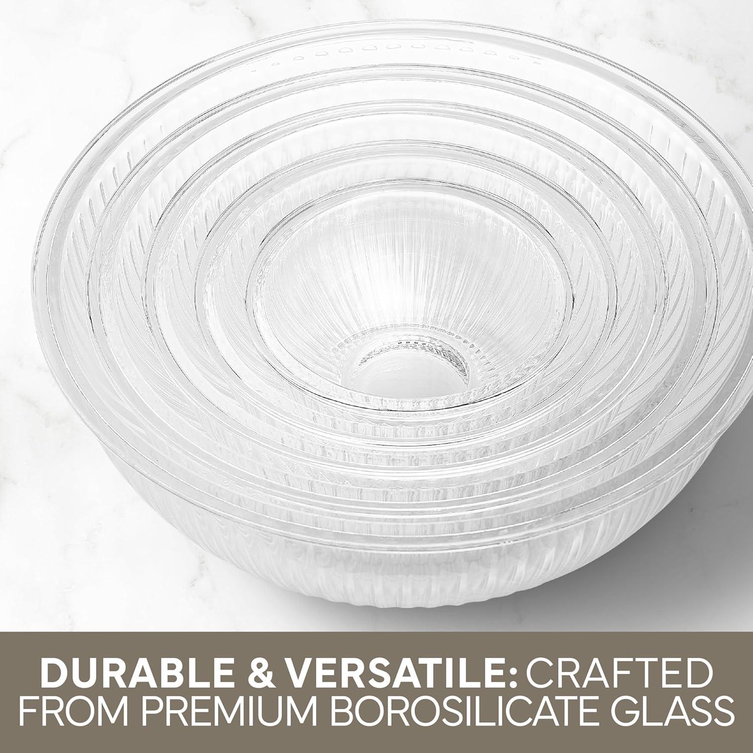 imageCOOK WITH COLOR 12 Pc Glass Mixing Bowl Set with Lids  Borosilicate Glass Nesting Bowls for Cooking Baking and Meal Prep Colored GreenFluted Brown