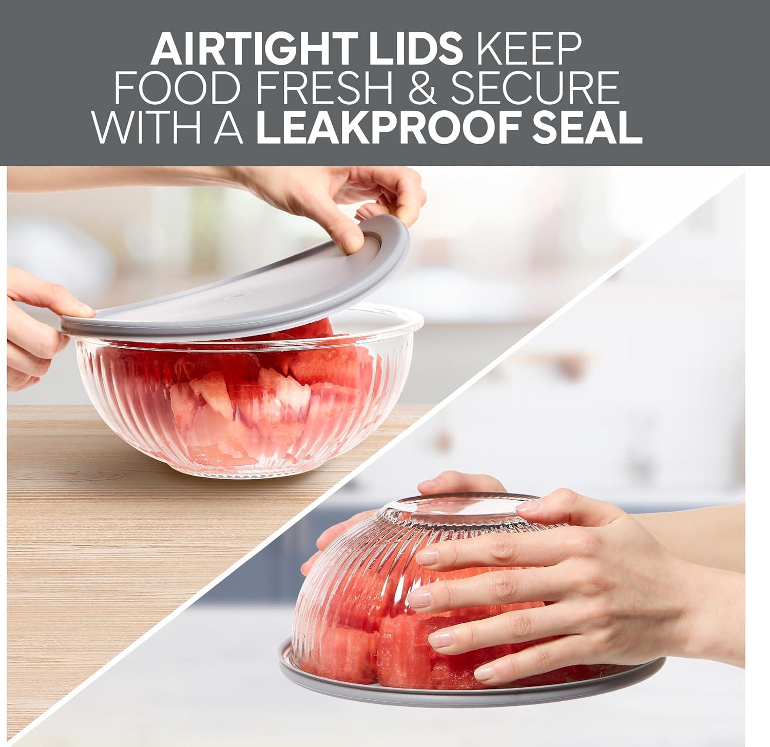 imageCOOK WITH COLOR 12 Pc Glass Mixing Bowl Set with Lids  Borosilicate Glass Nesting Bowls for Cooking Baking and Meal Prep Colored GreenFluted Grey