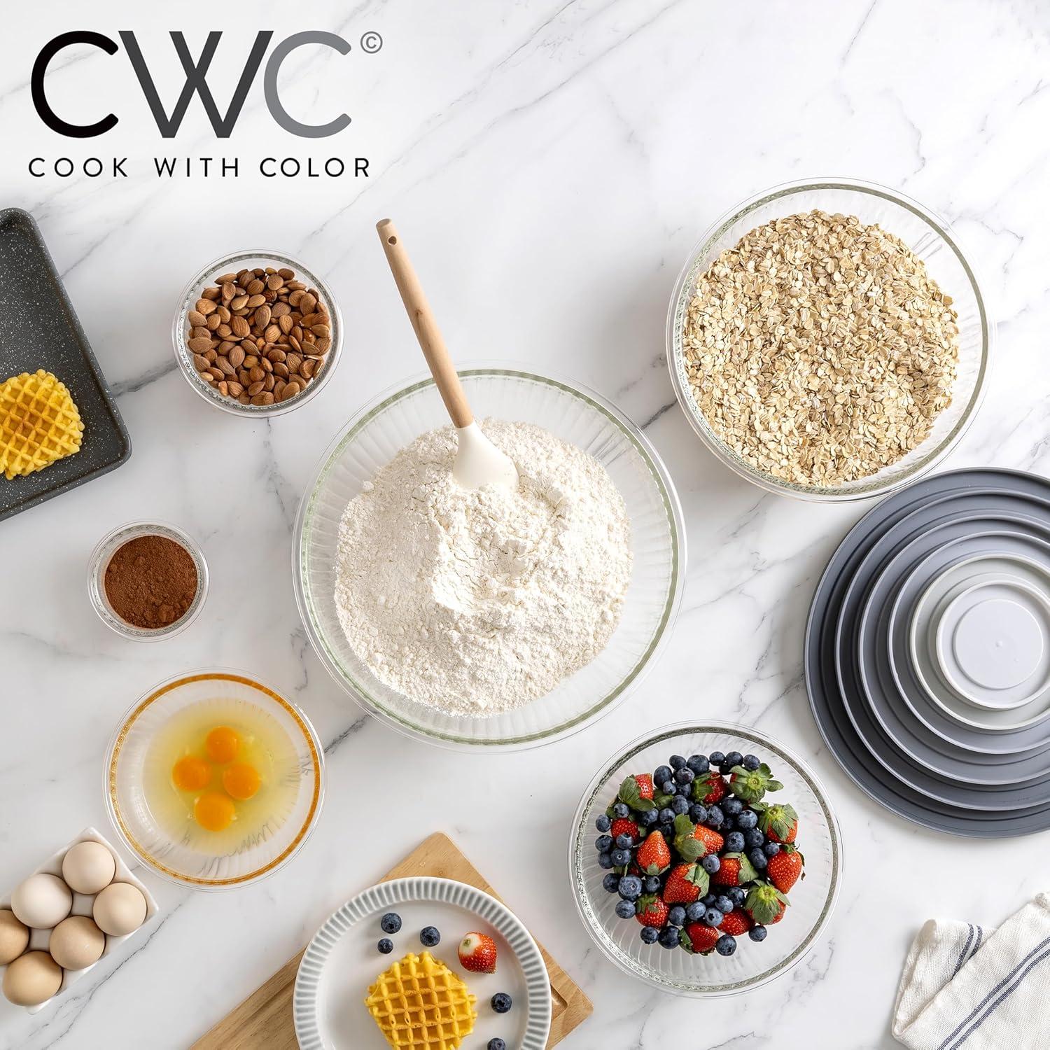 imageCOOK WITH COLOR 12 Pc Glass Mixing Bowl Set with Lids  Borosilicate Glass Nesting Bowls for Cooking Baking and Meal Prep Colored GreenFluted Grey