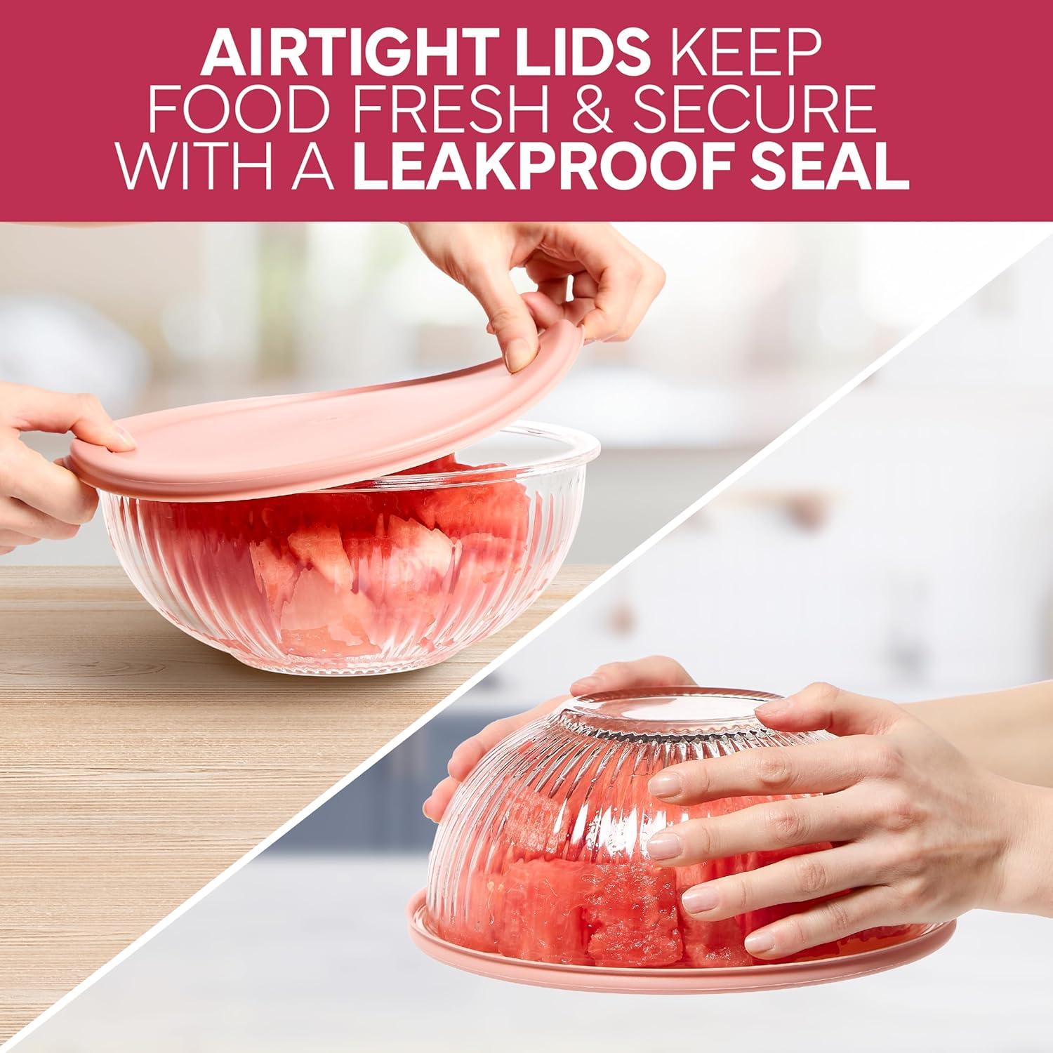 imageCOOK WITH COLOR 12 Pc Glass Mixing Bowl Set with Lids  Borosilicate Glass Nesting Bowls for Cooking Baking and Meal Prep Colored GreenFluted Rose