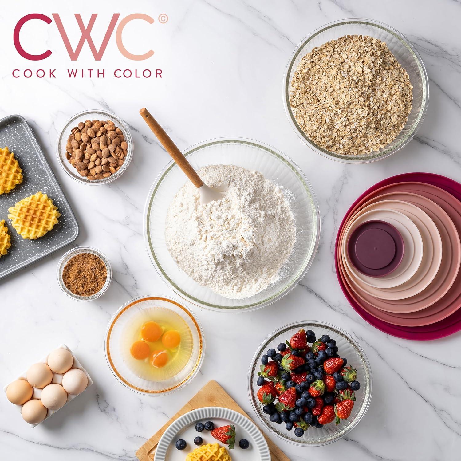 imageCOOK WITH COLOR 12 Pc Glass Mixing Bowl Set with Lids  Borosilicate Glass Nesting Bowls for Cooking Baking and Meal Prep Colored GreenFluted Rose