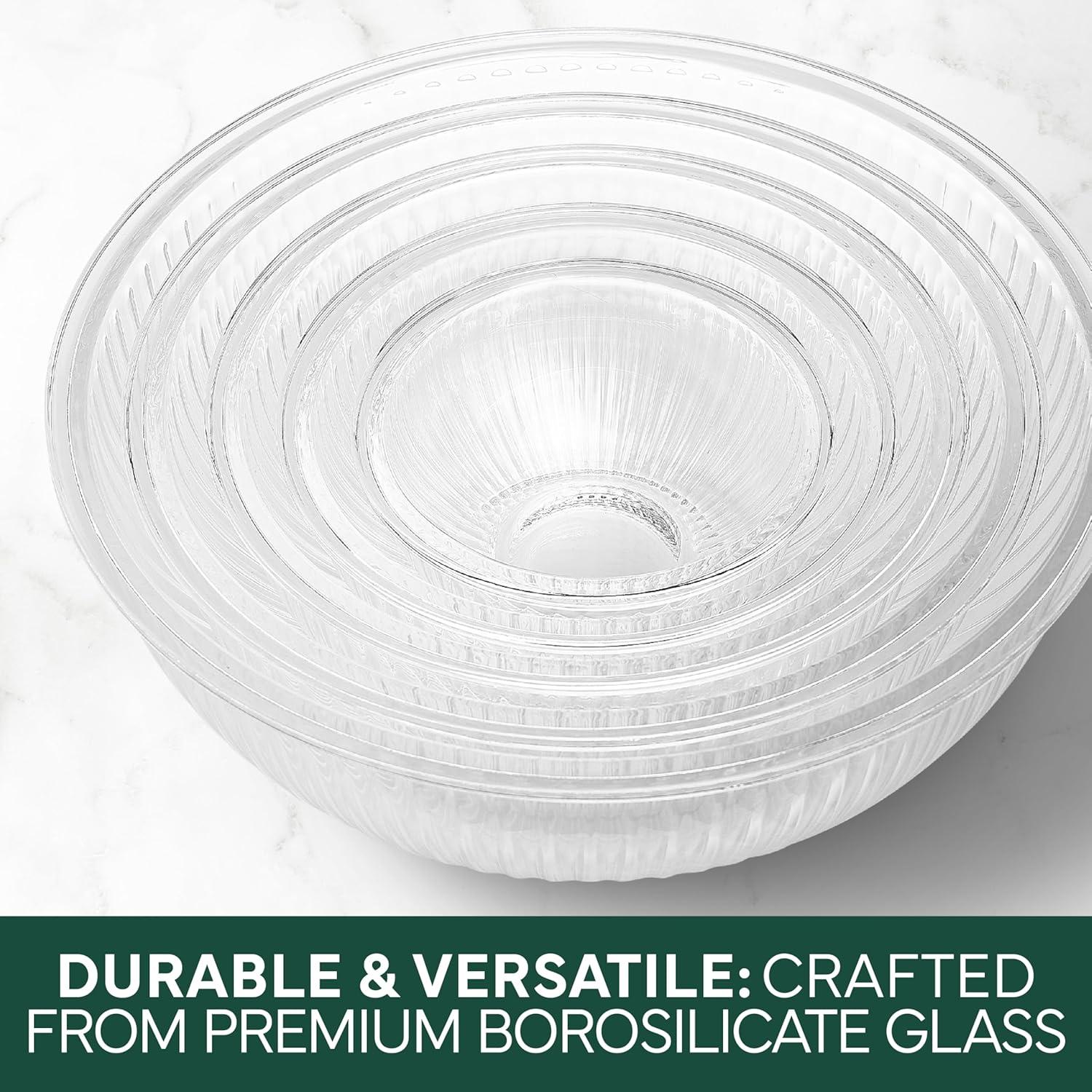 imageCOOK WITH COLOR 12 Pc Glass Mixing Bowl Set with Lids  Borosilicate Glass Nesting Bowls for Cooking Baking and Meal Prep Colored GreenFluted Sage