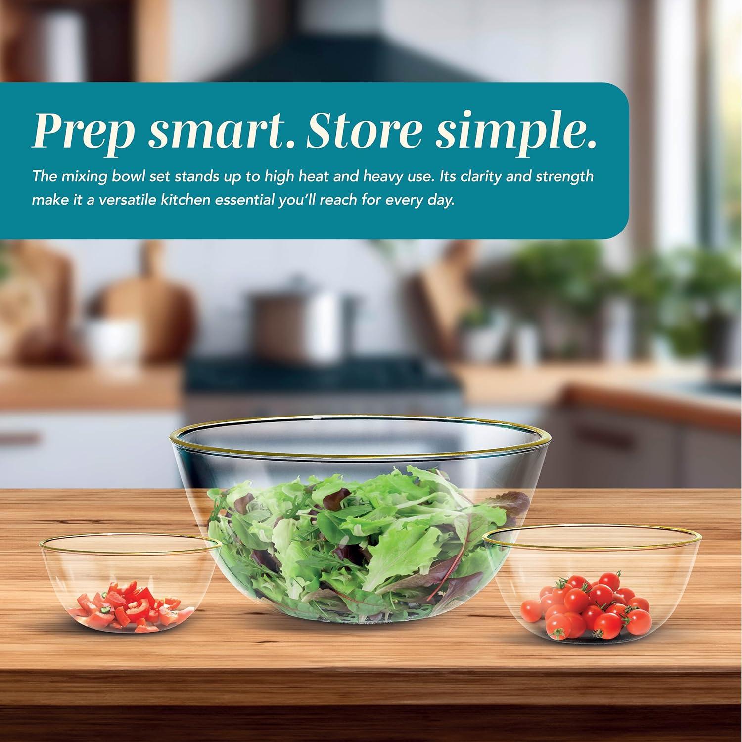 imageCOOK WITH COLOR 12 Pc Glass Mixing Bowl Set with Lids  Borosilicate Glass Nesting Bowls for Cooking Baking and Meal Prep Colored GreenGold Rim