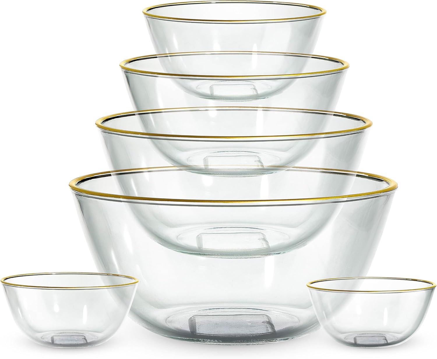 imageCOOK WITH COLOR 12 Pc Glass Mixing Bowl Set with Lids  Borosilicate Glass Nesting Bowls for Cooking Baking and Meal Prep Colored GreenGold Rim