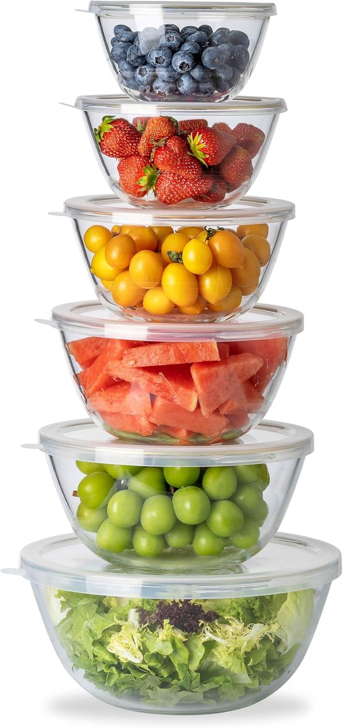 imageCOOK WITH COLOR 12 Pc Glass Mixing Bowl Set with Lids  Borosilicate Glass Nesting Bowls for Cooking Baking and Meal Prep Colored GreenGold Rim