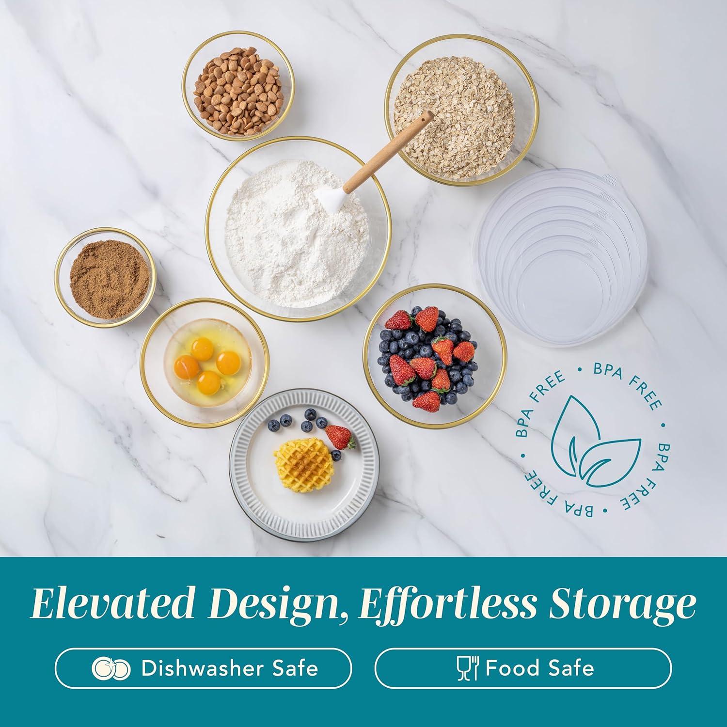 imageCOOK WITH COLOR 12 Pc Glass Mixing Bowl Set with Lids  Borosilicate Glass Nesting Bowls for Cooking Baking and Meal Prep Colored GreenGold Rim