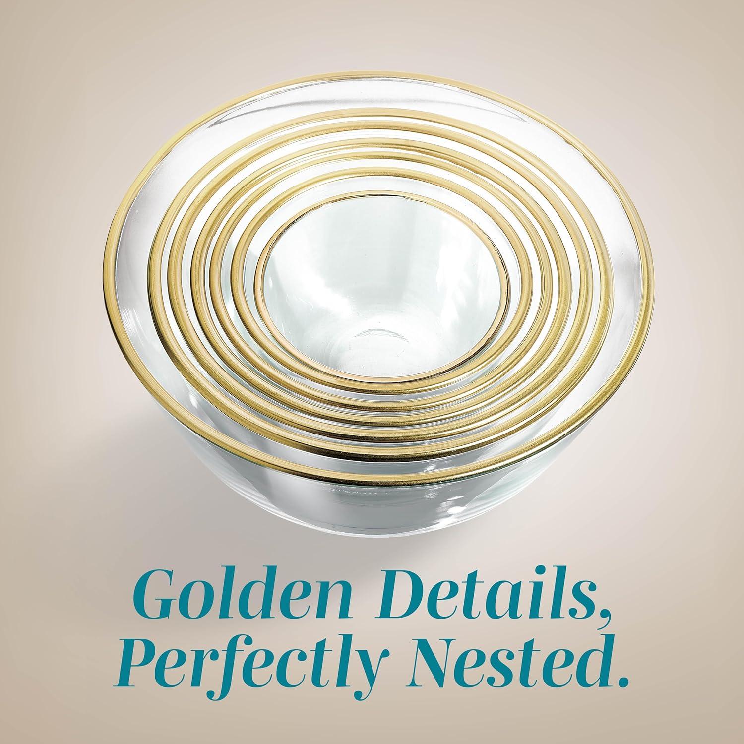 imageCOOK WITH COLOR 12 Pc Glass Mixing Bowl Set with Lids  Borosilicate Glass Nesting Bowls for Cooking Baking and Meal Prep Colored GreenGold Rim