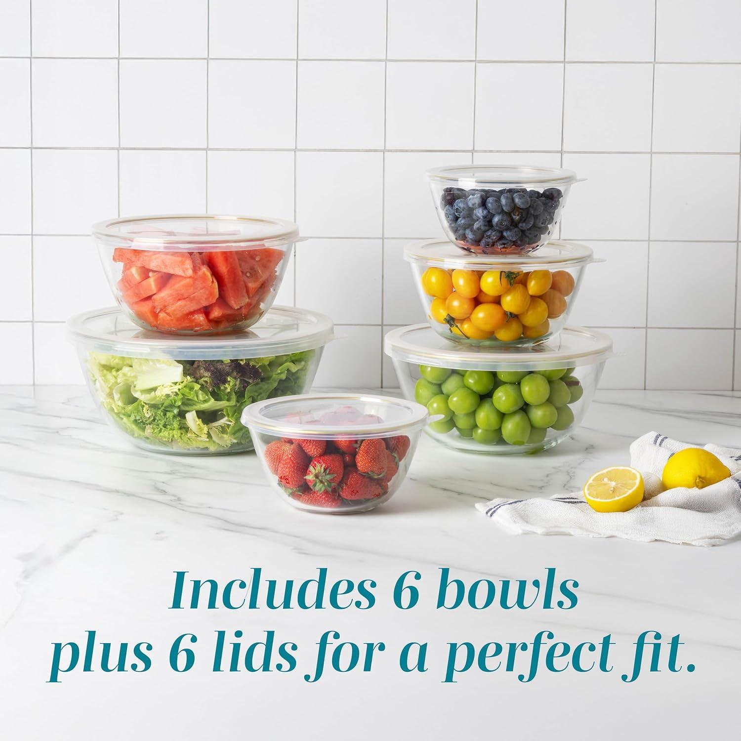 imageCOOK WITH COLOR 12 Pc Glass Mixing Bowl Set with Lids  Borosilicate Glass Nesting Bowls for Cooking Baking and Meal Prep Colored GreenGold Rim