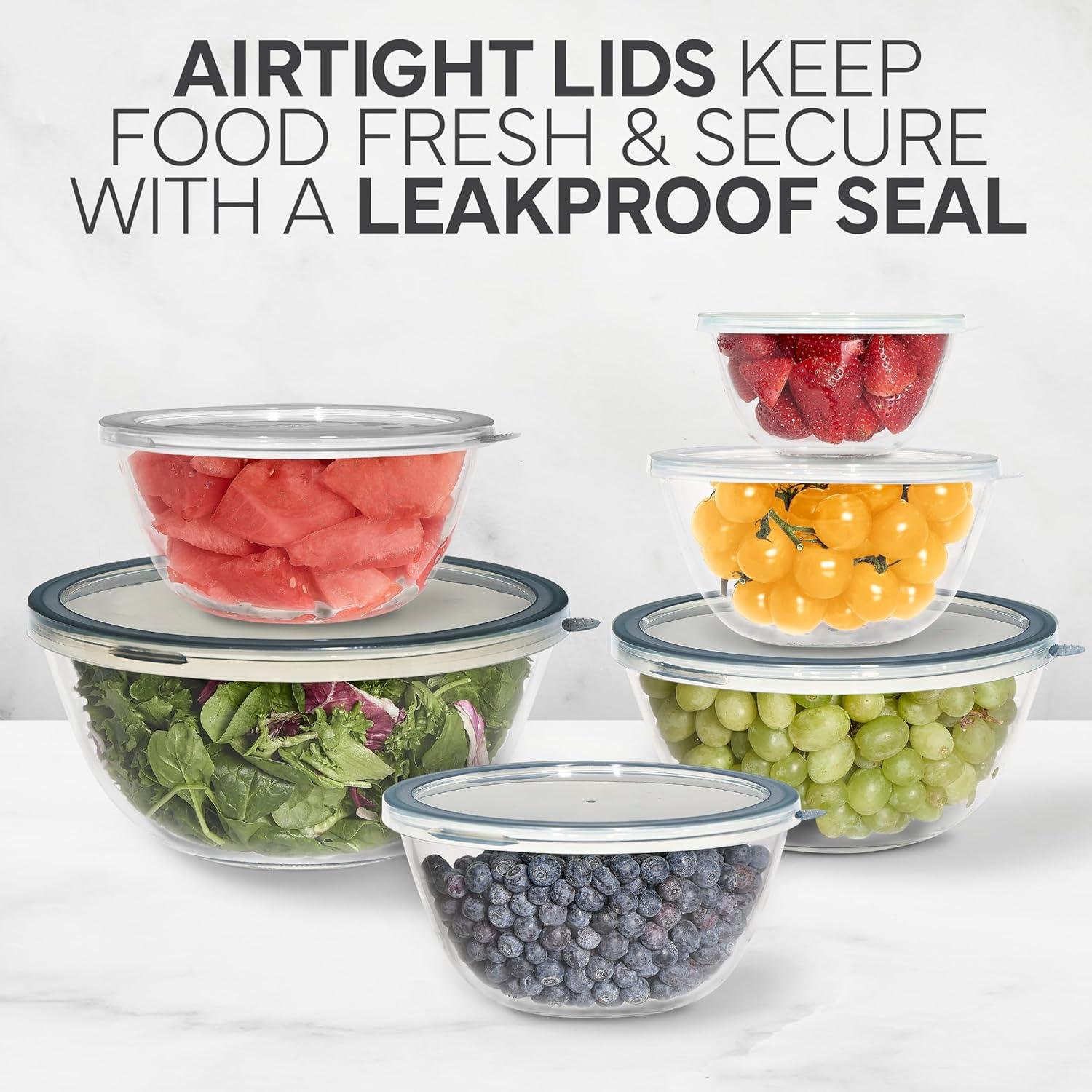 imageCOOK WITH COLOR 12 Pc Glass Mixing Bowl Set with Lids  Borosilicate Glass Nesting Bowls for Cooking Baking and Meal Prep Colored GreenGray