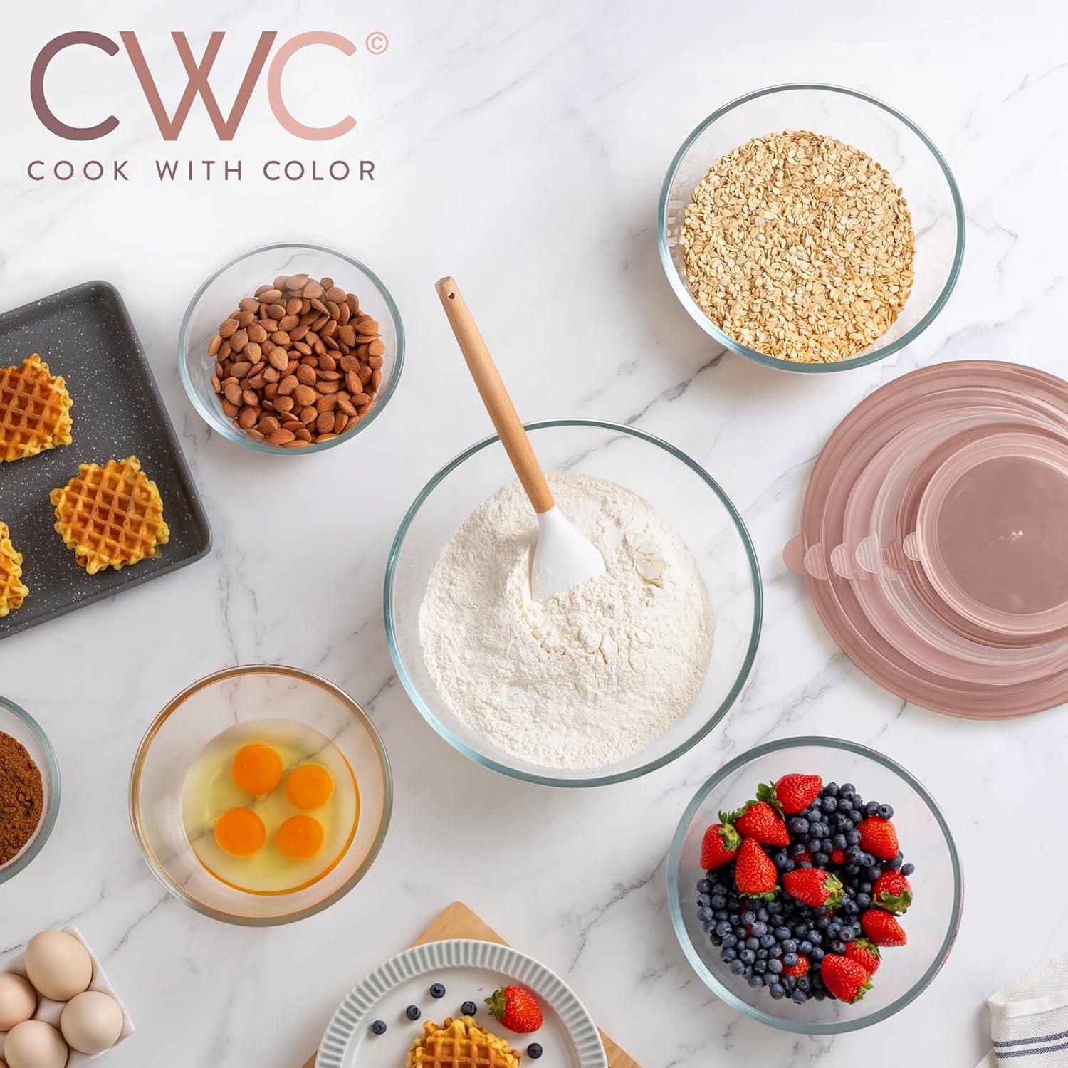 imageCOOK WITH COLOR 12 Pc Glass Mixing Bowl Set with Lids  Borosilicate Glass Nesting Bowls for Cooking Baking and Meal Prep Colored GreenPink