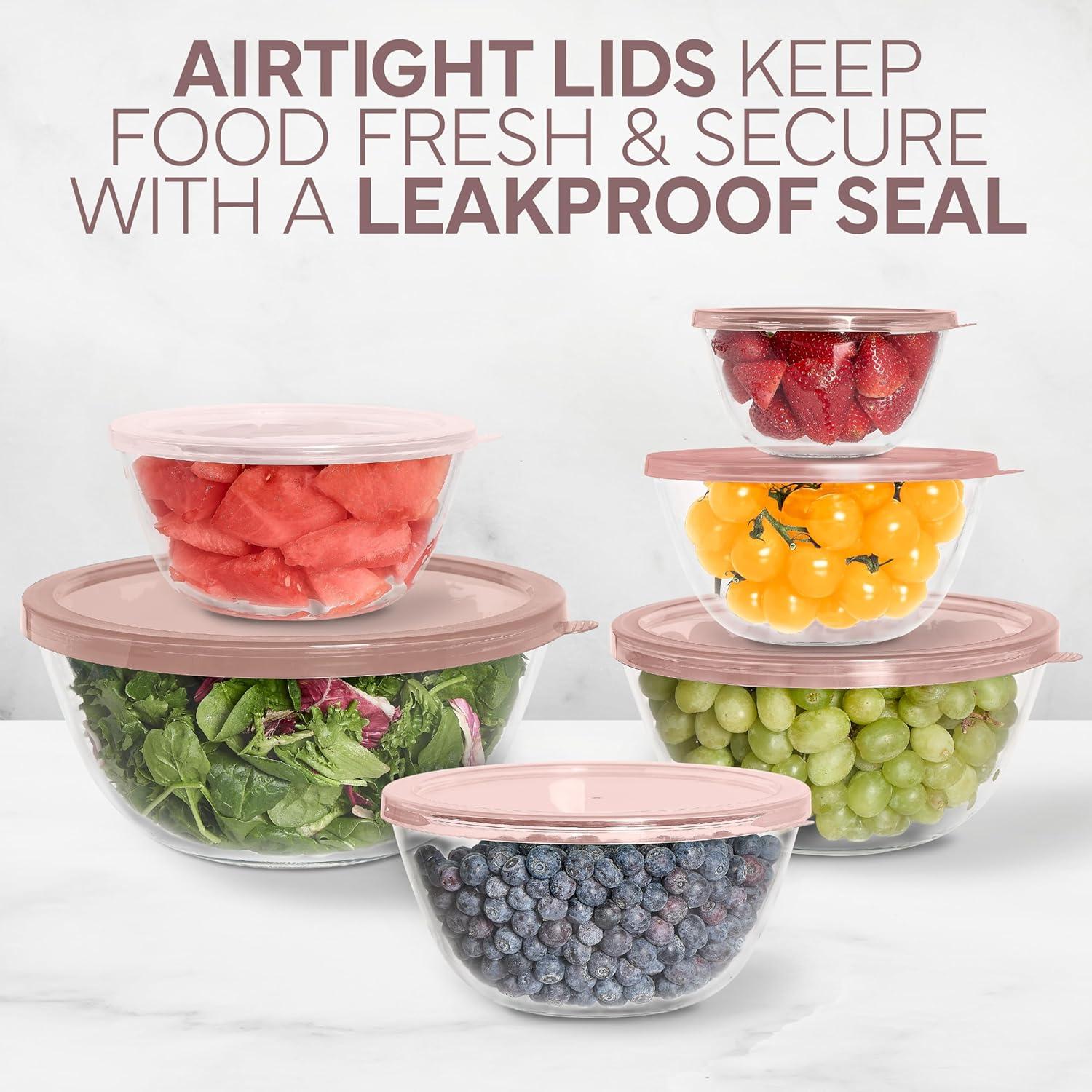 imageCOOK WITH COLOR 12 Pc Glass Mixing Bowl Set with Lids  Borosilicate Glass Nesting Bowls for Cooking Baking and Meal Prep Colored GreenPink