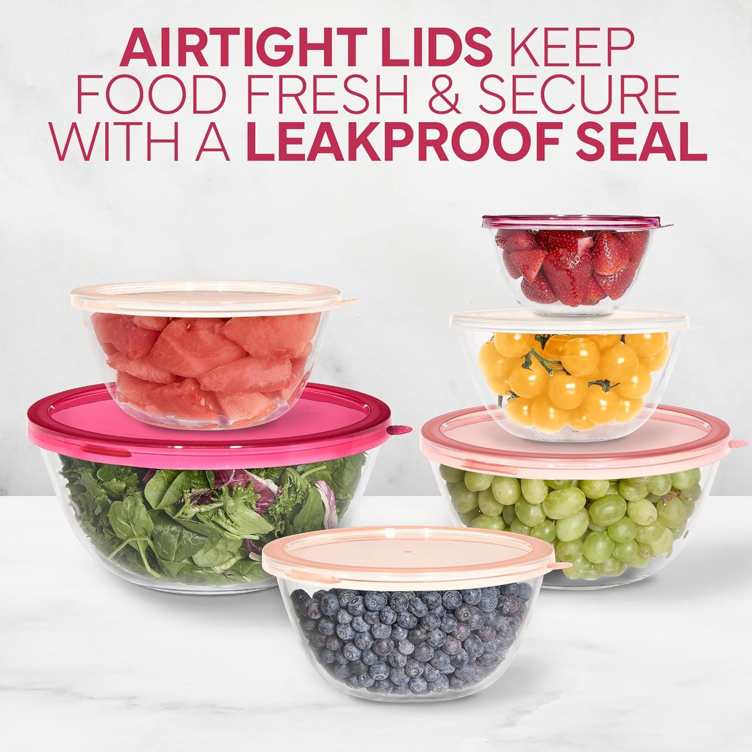 imageCOOK WITH COLOR 12 Pc Glass Mixing Bowl Set with Lids  Borosilicate Glass Nesting Bowls for Cooking Baking and Meal Prep Colored GreenRose