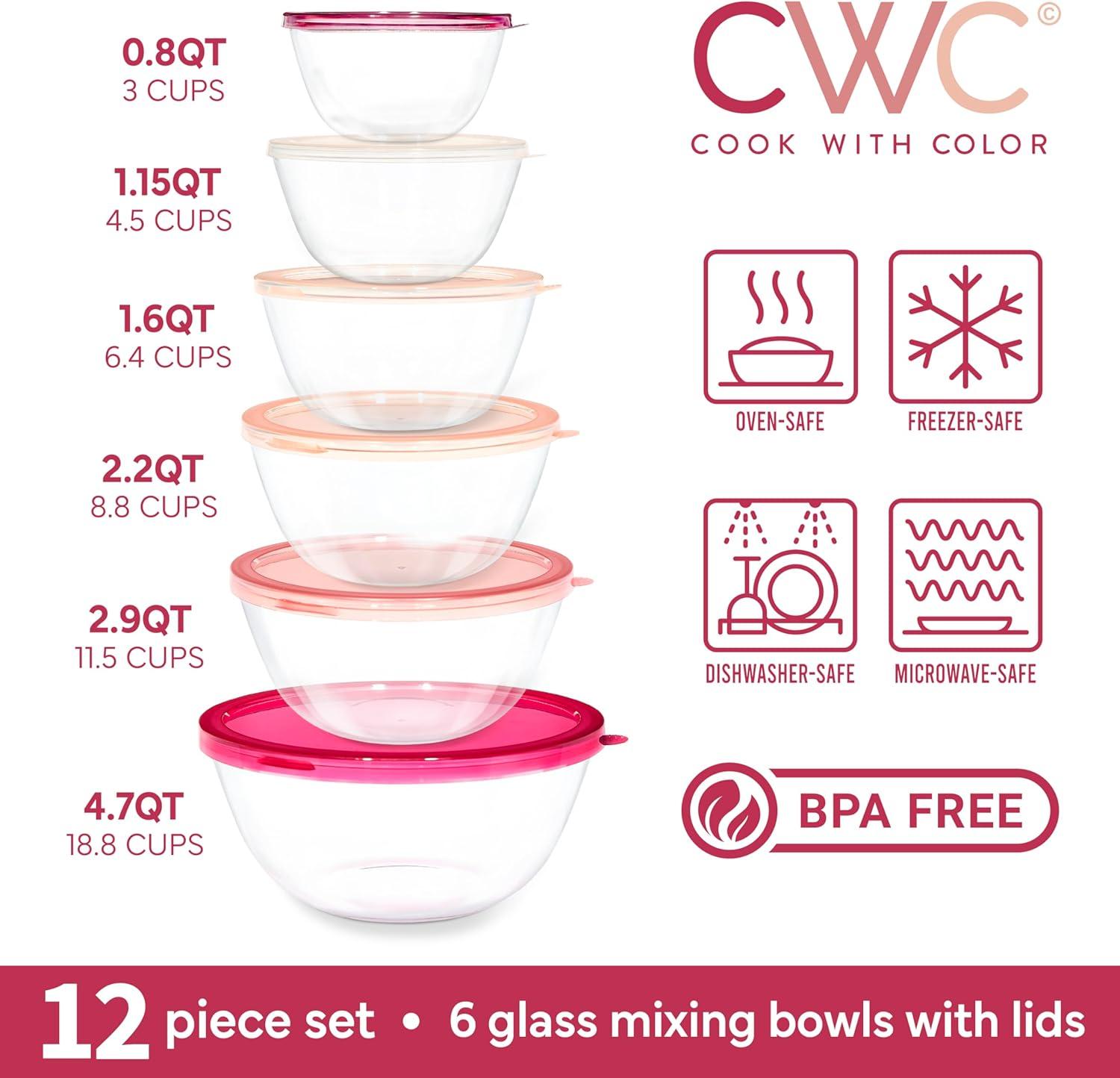 imageCOOK WITH COLOR 12 Pc Glass Mixing Bowl Set with Lids  Borosilicate Glass Nesting Bowls for Cooking Baking and Meal Prep Colored GreenRose