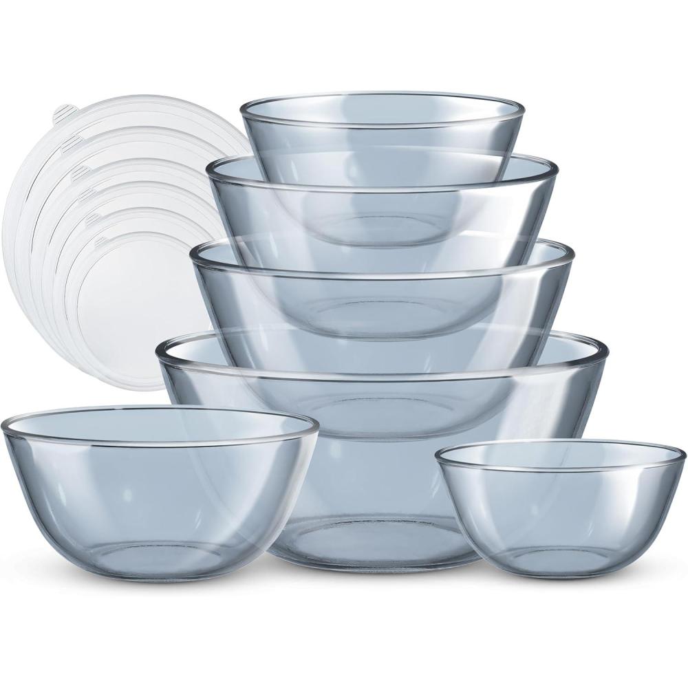 imageCOOK WITH COLOR 12 Pc Glass Mixing Bowl Set with Lids  Borosilicate Glass Nesting Bowls for Cooking Baking and Meal Prep Colored GreenColored Blue