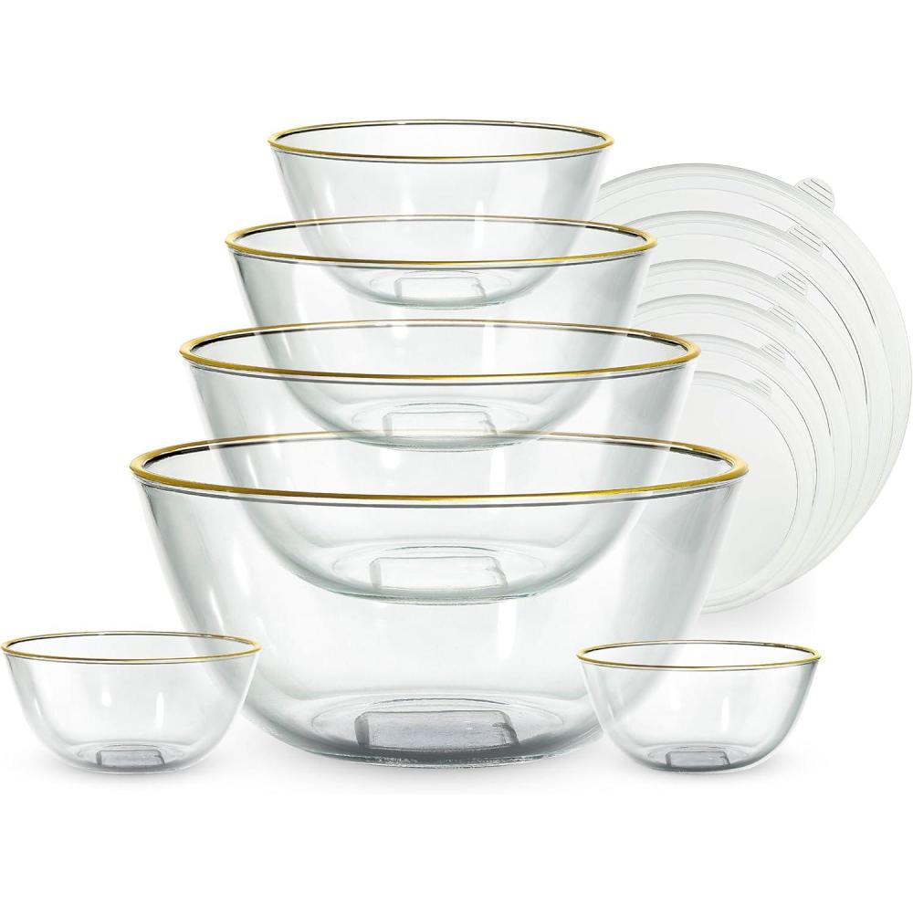 imageCOOK WITH COLOR 12 Pc Glass Mixing Bowl Set with Lids  Borosilicate Glass Nesting Bowls for Cooking Baking and Meal Prep Colored GreenGold Rim