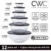 COOK WITH COLOR 12 Pc Glass Mixing Bowl Set with Lids – Borosilicate Glass Nesting Bowls for Cooking, Baking and Meal Prep, Colored Green(Fluted Black)