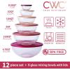 COOK WITH COLOR 12 Pc Glass Mixing Bowl Set with Lids – Borosilicate Glass Nesting Bowls for Cooking, Baking and Meal Prep, Colored Green(Fluted Rose)