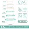 COOK WITH COLOR 12 Pc Glass Mixing Bowl Set with Lids – Borosilicate Glass Nesting Bowls for Cooking, Baking and Meal Prep, Colored Green(Mint)