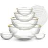 COOK WITH COLOR 12 Pc Glass Mixing Bowl Set with Lids – Borosilicate Glass Nesting Bowls for Cooking, Baking and Meal Prep, Colored Green(Fluted with Gold Rim)