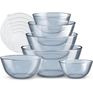 COOK WITH COLOR 12 Pc Glass Mixing Bowl Set with Lids – Borosilicate Glass Nesting Bowls for Cooking, Baking and Meal Prep, Colored Green(Colored Blue)