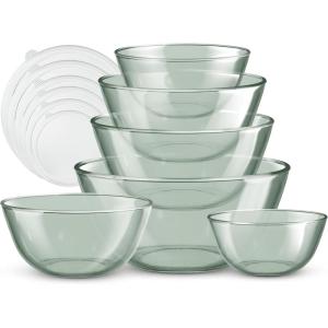 COOK WITH COLOR 12 Pc Glass Mixing Bowl Set with Lids – Borosilicate Glass Nesting Bowls for Cooking, Baking and Meal Prep, Colored Green(Colored Green)