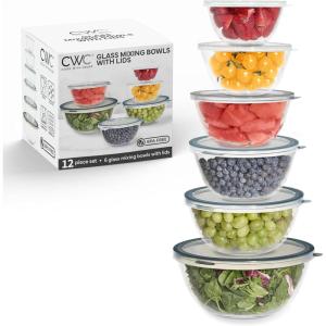 COOK WITH COLOR 12 Pc Glass Mixing Bowl Set with Lids – Borosilicate Glass Nesting Bowls for Cooking, Baking and Meal Prep, Colored Green(Gray)