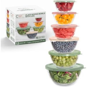 COOK WITH COLOR 12 Pc Glass Mixing Bowl Set with Lids – Borosilicate Glass Nesting Bowls for Cooking, Baking and Meal Prep, Colored Green(Multicolor)