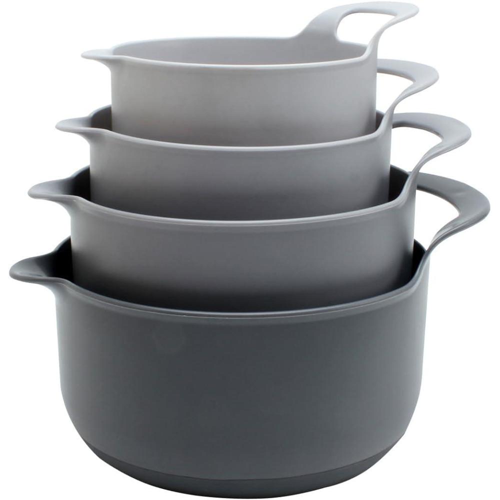 imageCOOK WITH COLOR Nesting Plastic Mixing Bowl Set with Pour Spouts and Handles Mint Black and White 4 PieceGray