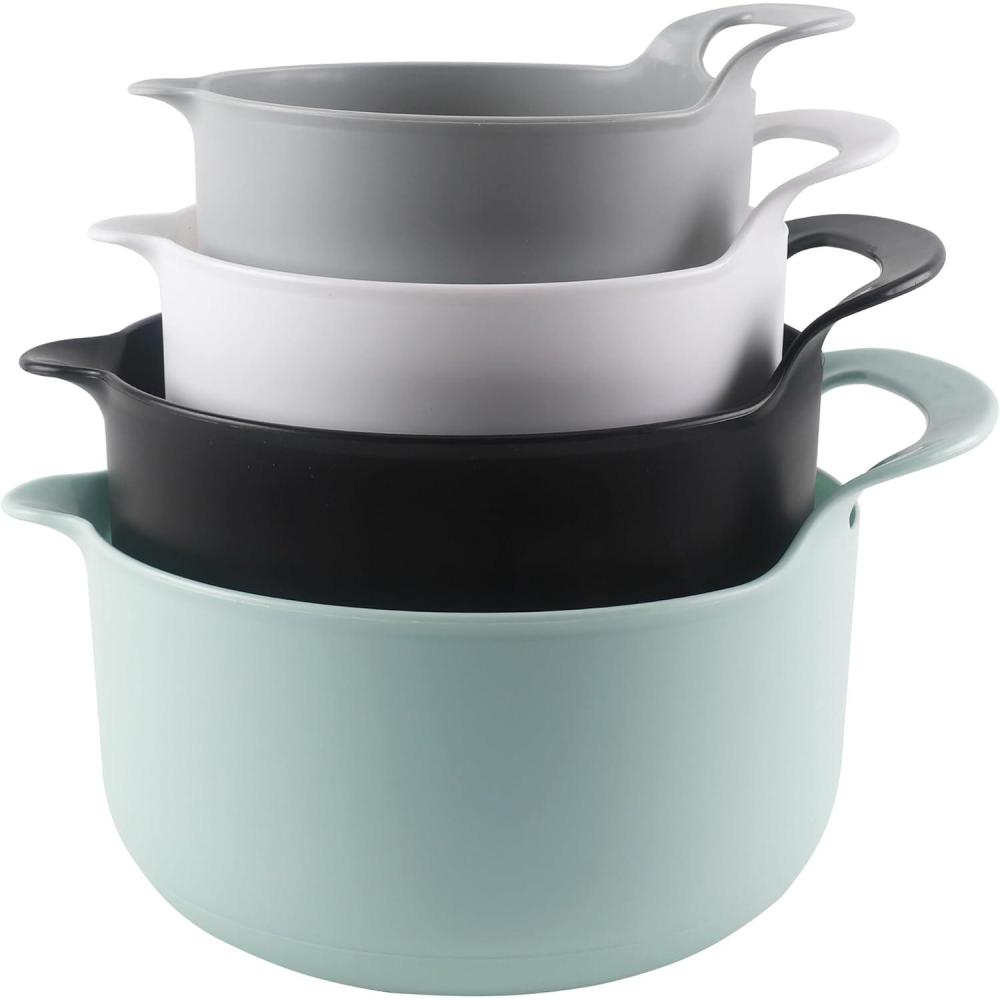 imageCOOK WITH COLOR Nesting Plastic Mixing Bowl Set with Pour Spouts and Handles Mint Black and White 4 PieceMint